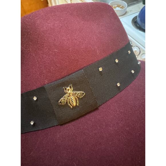 Scala Burgundy Wool Hat With Honey Bee and Gemstone head band. - Picture 9 of 12